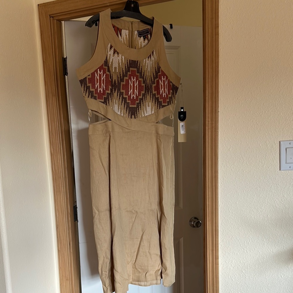 Double D Ranch Tan Red Halter Sheath Dress